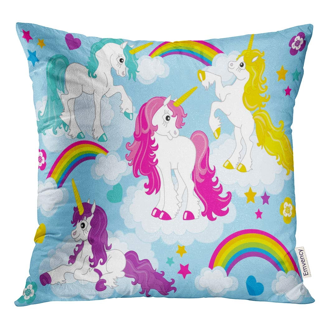 STOAG Vector Set of Cute Unicorns with Colorful Mane in Blue Throw