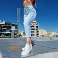 thumbnail image 3 of Women Pants Elastic Jeans Bottom Loose High Trousers Hole Denim Pocket Waist Women Button Women's Jeans, 3 of 3