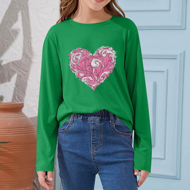 Blusas y camisas de manga larga con cuello redondo CUHK Top estampado de cuello redondo para primavera y verano Jersey informal Camisa básica de manga larga para niños y niñas Blusa de poliéster para