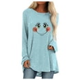 thumbnail image 1 of Pompotops T-Shirt de Noël Décontracté pour Femmes Col Rond Fond Flocon de Neige Manches Longues, 1 of 5