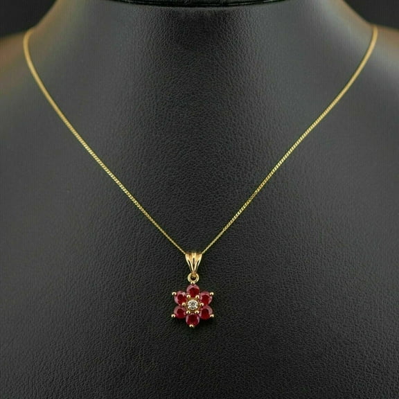 Round Cut Simulated Ruby 925 Silver Women's Flower Pendant In 14k Yellow Gold Plated