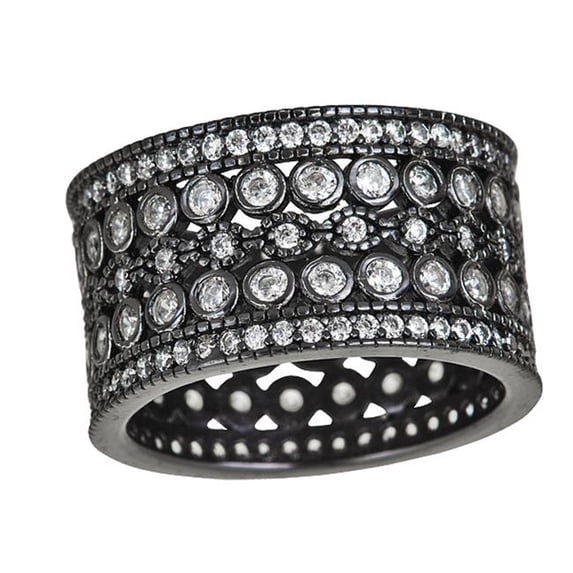 YGI SWB212B-7 Sterling Silver Black Evil Eye Pave Eternity Ring - 7