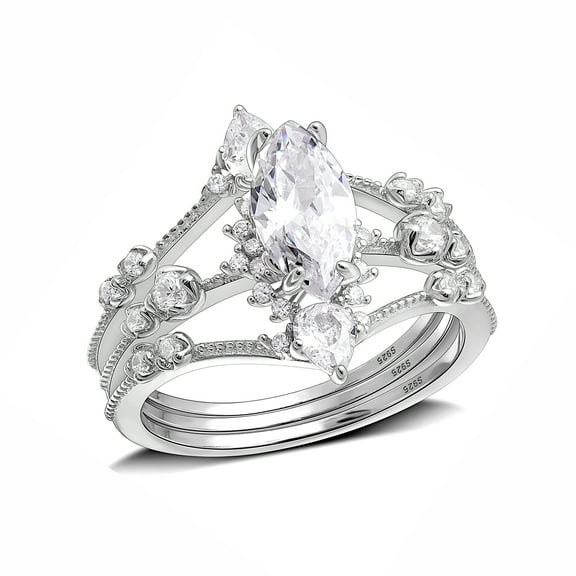 Christabella Marquise Bridal Ring Set Sterling Silver Women Ginger Lyne Collection