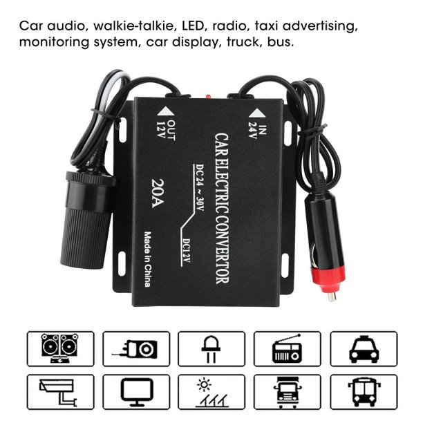 Convertidor Convertidor Camión 24V CC a automóvil 12V CC 20A Encendedor de cigarrillos Convertidor reductor reductor