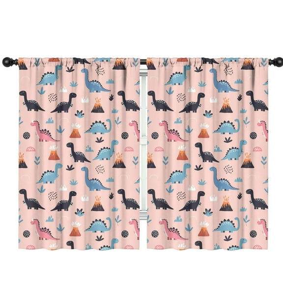 Blackout Kids Curtains,Pink Cartoon Dinosaurs Volcanoes Pattern Childrens Insulated Curtains Set Of 2,Bedroom Essentials,Toddler Room Decor 42"x63"