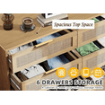 thumbnail image 5 of 6 Drawer Dresser Natural Rattan Dresser, Wood Chest of Drawers Wide Storage Cabinet for Bedroom, Living Room, Hallway, 5 of 7