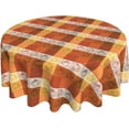 thumbnail image 3 of Thanksgiving Tablecloth, Fall Pumpkin Round Tablecloth 60 Inch, Autumn Orange Buffalo Plaid Table Cloth for Rustic Farmhouse Kitchen Decor, Outdoor Holiday Party Wipeable Polyester Fabric Table Cover, 3 of 6