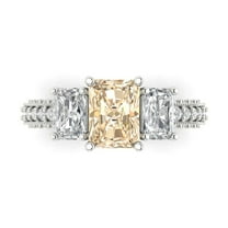 3.61 ct Emerald Cut Natural Morganite 3 Stone 18K White Gold Womens Engagement Ring