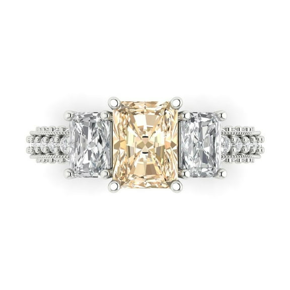 Three-Stone Engagement Ring for Women - 3.61ct Natural Morganite in 14K White Gold Promise Ring