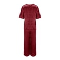thumbnail image 5 of BLOCLOALO 2 Piece Lounge Set 3/4 Sleeve Tops Outfits Short Sleeve V Neck Tops and Wide Leg Pants Sets Loungewear Casual Summers V Neck Blouses Oversized Lounge Sets Soft Lounge Sets for Women Wine L, 5 of 5