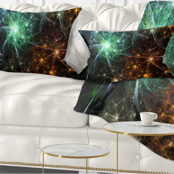 Designart Green Orange Colorful Fireworks - Abstract Throw Pillow - 12x20