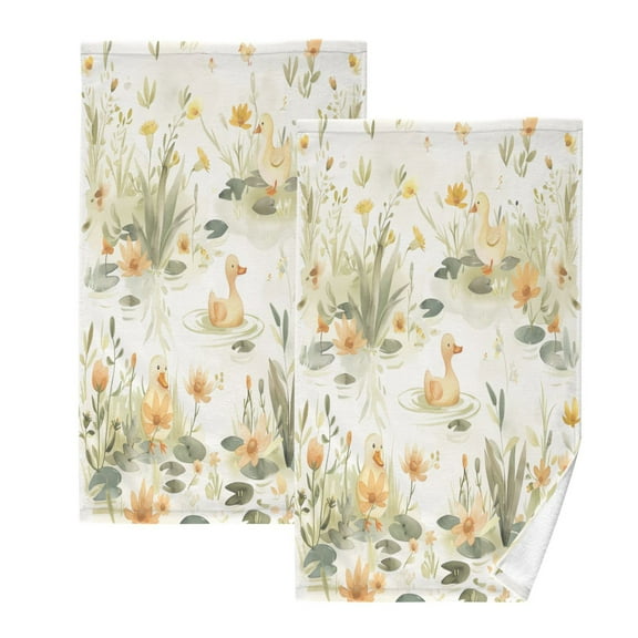 joogoo 2 PCs Hand Towels Sets Ducks with Plant Cotton Face Towel Bathroom Decorative
