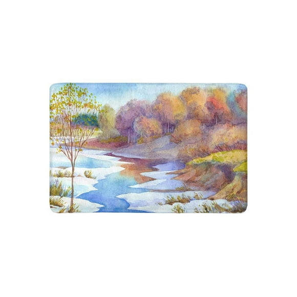 YUSDECOR Sapling Tree Forest Near Frozen Rivulet in Bright Wintertime Day Doormat Rug Home Decor Floor Mat Bath Mat 23.6x15.7 inch