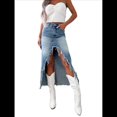 thumbnail image 1 of Falda Vaquera Midi Informal con Abertura para Mujer, Cintura Alta, Deshilachada, con Botones Desgastados, Corte A, Larga. Azul XXL, 1 of 8