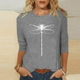 thumbnail image 3 of Birdeem T-Shirt Ample Imprimé pour Femmes, Blouse Mi-Longue à Manches 3/4, Col Rond, Hauts Décontractés, 3 of 4