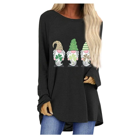 QIPOPIQ Women's Long Sleeve Crew Neck Shirts St. Patrick's Day T Shirts Tunic Shamrock Printed T Shirt Lucky Green Shirt St Patricks Day Shirts T-Shirt Round Neck Holiday Shirts Deals