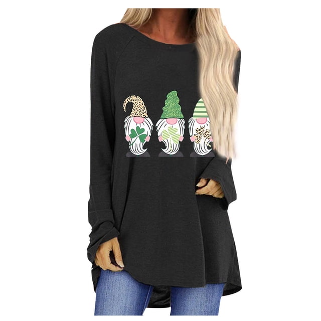 Pompotops T-Shirt Décontracté à Manches Longues pour Femmes avec Imprimé St. Patrick et Col Rond