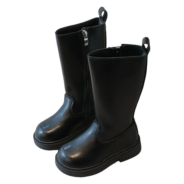 Girls Mid Calf Boots Side Zipper Tall Riding Boots Leather Wide Calf Booties for Toddler Little Big Kid
