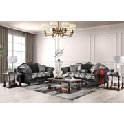 Traditional Black Chenille Sofa and Loveseat Furniture of America Ronja