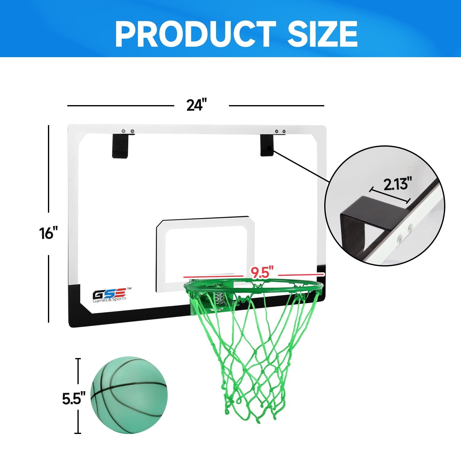 GSE Games & Sports Expert Large Over-The-Door Basketball Hoop with Ball & Pump, Wall-Mounted Glow in The Dark Basketball Hoop Set for Home & Office