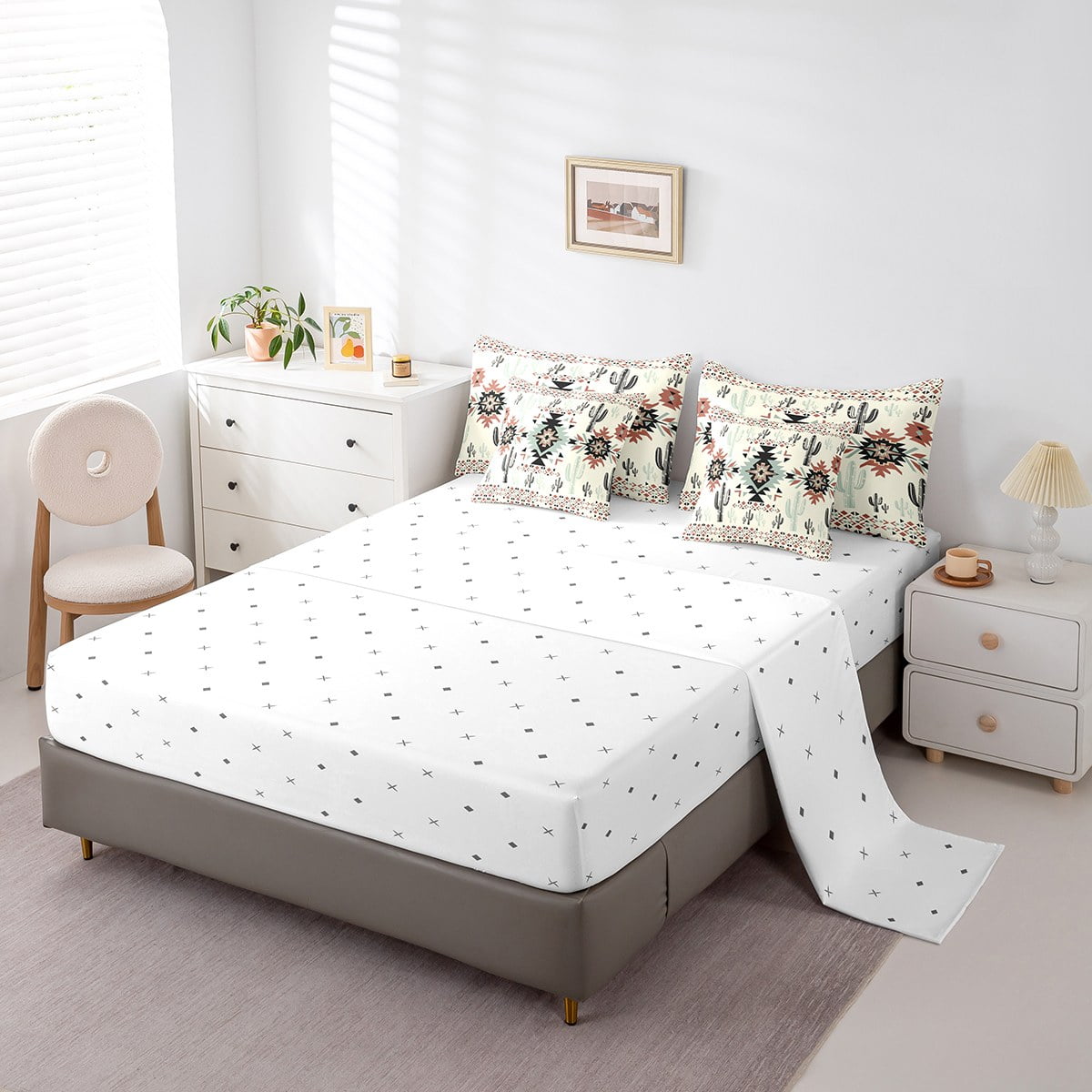 Erosebridal Vintage Aztec Print Bed In A Bag Full Size,Tropical Botanical Cactus Bed Set,Bohemian Exotic Style Bedding Full Size For Men Women,7Pcs Reversible