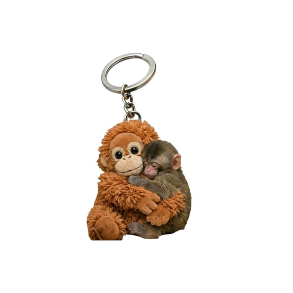 Protect Punch The Monkey Keychain, Cute Monkey Holding Plush Toy Hanging Keychain for Backpack Purse Car Keys Gift