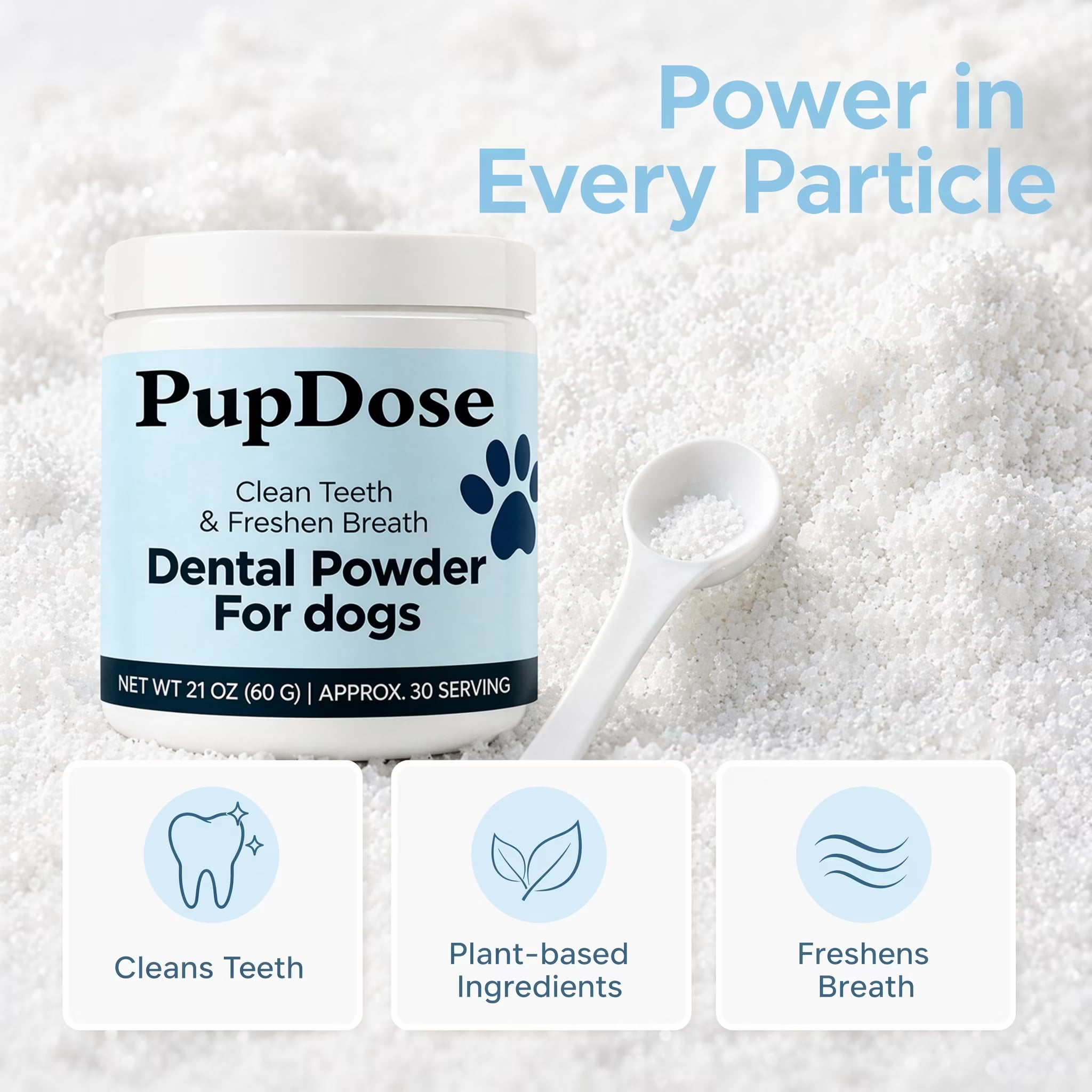 Dog Dental Powder, Teeth Cleaning & Tartar Removal Supplement, Fresh Breath Oral Care for Dogs, Gum Health Support, Easy Mix Food Additive for Small Medium Large Dogs (2PC)