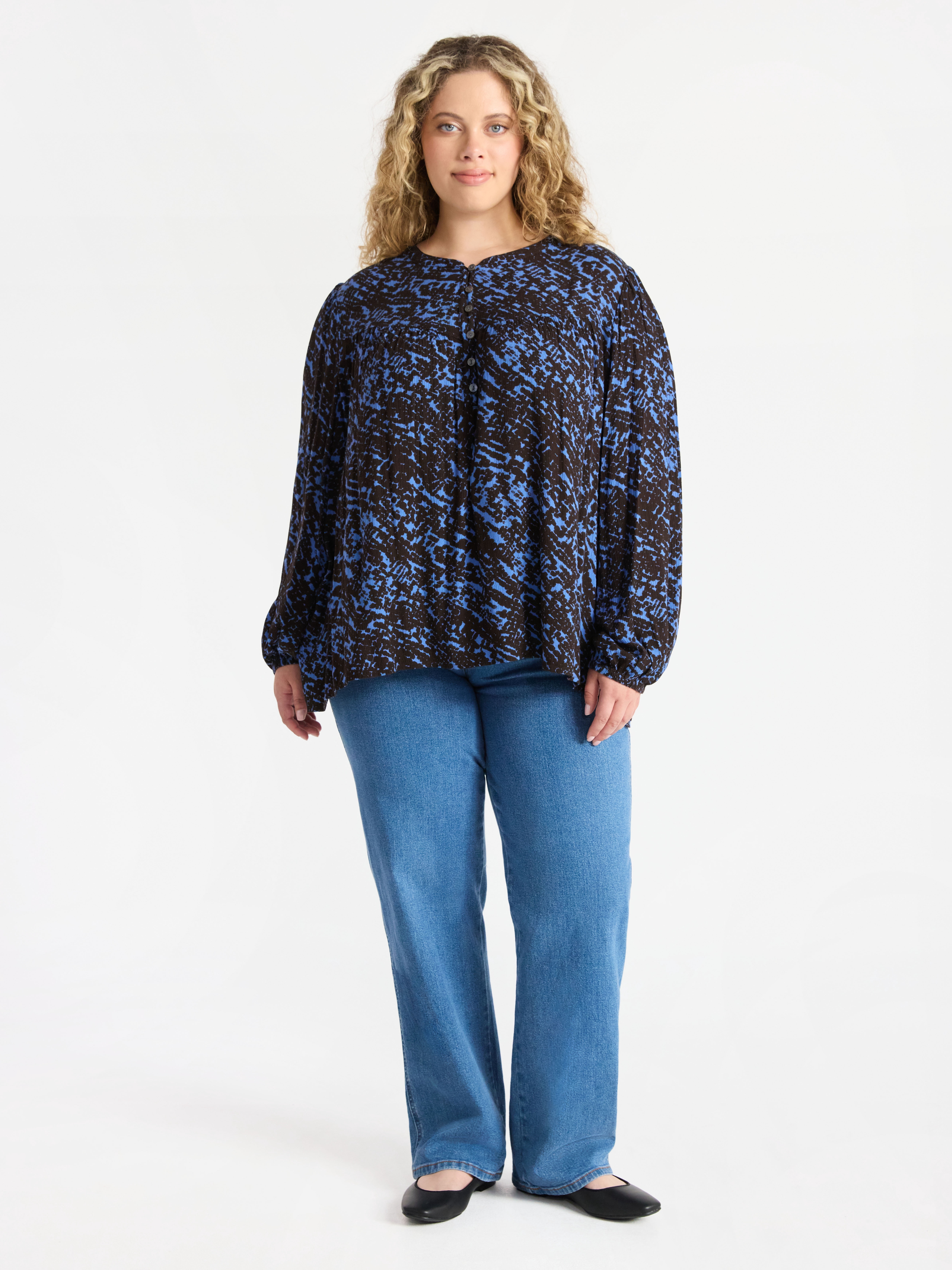 Terra & Sky Women’s Plus Peasant Blouse with Long Sleeves, Sizes 0X-5X