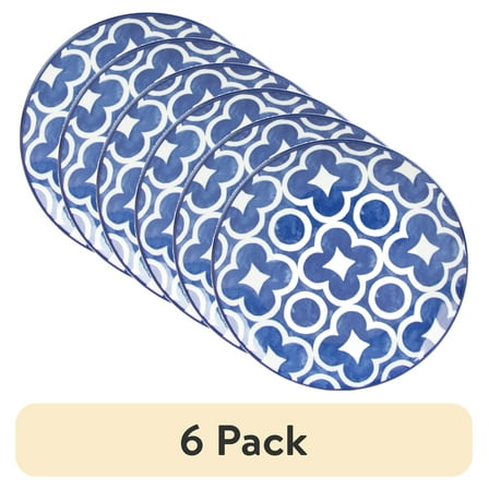 (6 pack) Mainstays Blue Rim Printed Stoneware 7.5" Coupe Salad Plate