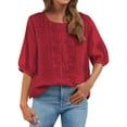 thumbnail image 2 of Red Womens Blouses Women's Fashionable Casual Solid Color Pleated Cotton and Linen Tops Shirts and T Shirts Ladies Tops and Blouses, 2 of 6