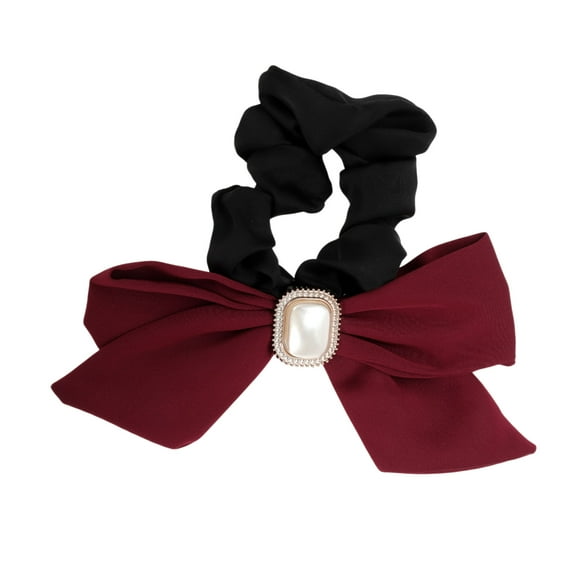 Unique Bargains 1 Pc Grace Square Pearl Bow Scrunchie Hair Elastic Band Red