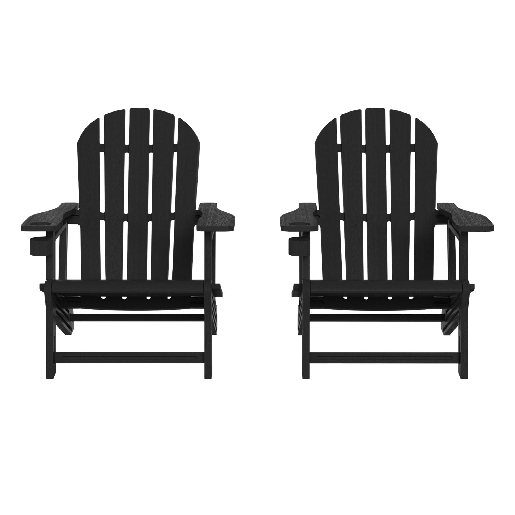 WestinTrends Azura Tool-Free Assembly Outdoor Patio HDPE Plastic Adirondack Chair with Cup Holder (Set of 2), Black