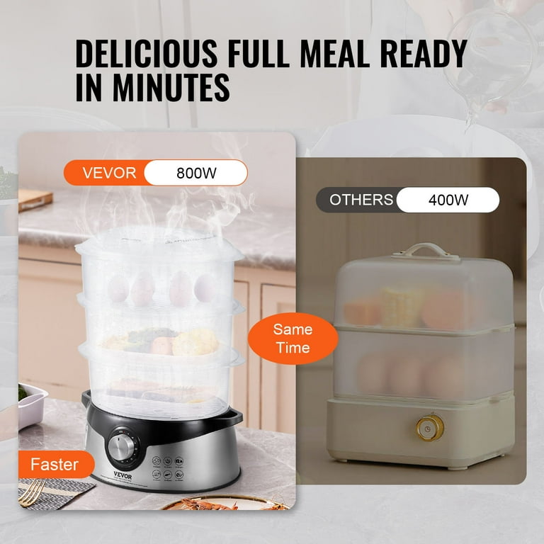 BENTISM 9.5Qt Electric Food Streamer 3 Tier Vegetable Steamer 60 Min Timer 800W