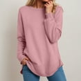 thumbnail image 2 of Women's Tunic Tops Fall Winter Loose Crew Neck Long Sleeve Batwing Cold Shoulder Curve Hem Plain Leisure Waffle Knit Top Tops(Pink,M), 2 of 7