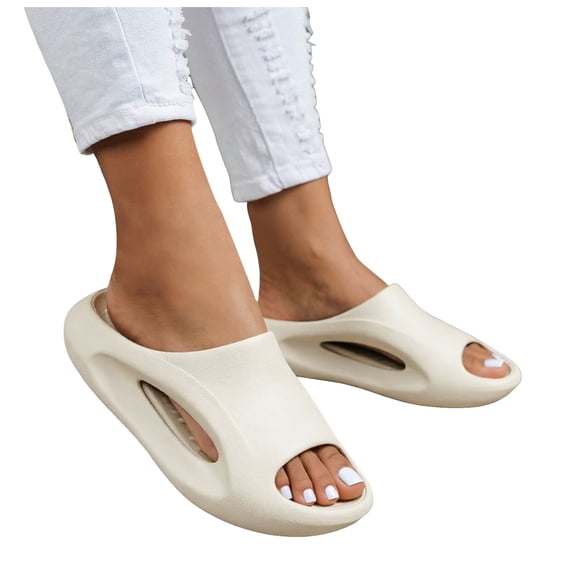 Rokment Orthopedic Slippers for Women Men Bathroom Shower House Shoes Indoor Outdoor Adult Unisex Non Slip Cloud Pillow Thick Cushioned Water Sandals Beach Beige Size 6.5
