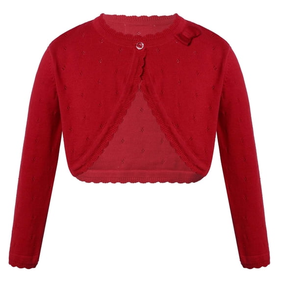 Alvivi Kids Girls Knitted Long Sleeve Cardigan Cropped Coat Hollow Out Sweater 2-13