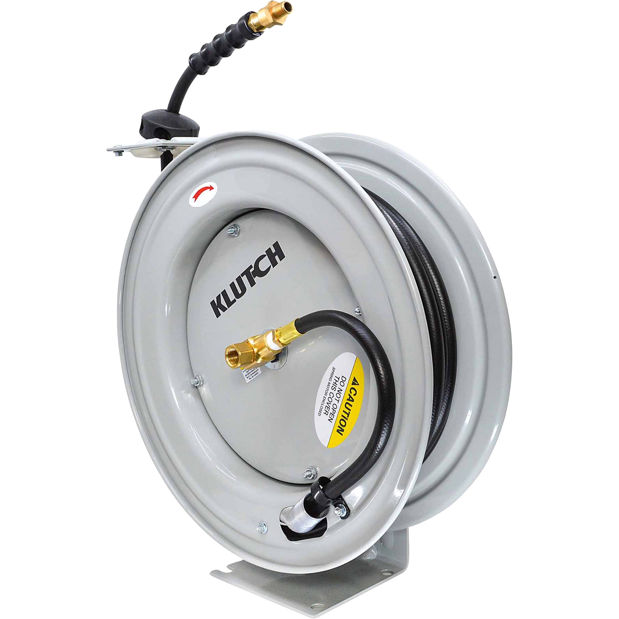 Klutch Auto-Rewind Air Hose Reel with 1/2in. x 50ft. Rubber Hose, 300 PSI
