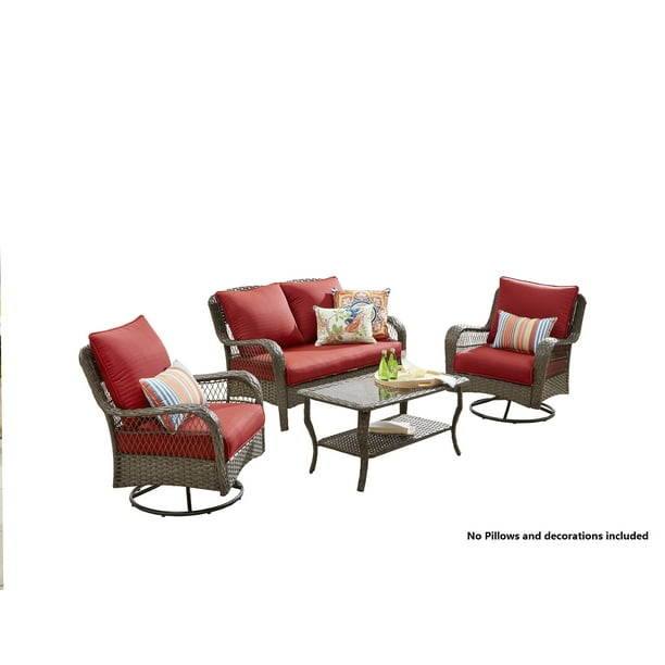 Wicker Patio Furniture Conversation Set, 4 Piece Patio Furniture Conversation Set Wicker With Swivel Chairs