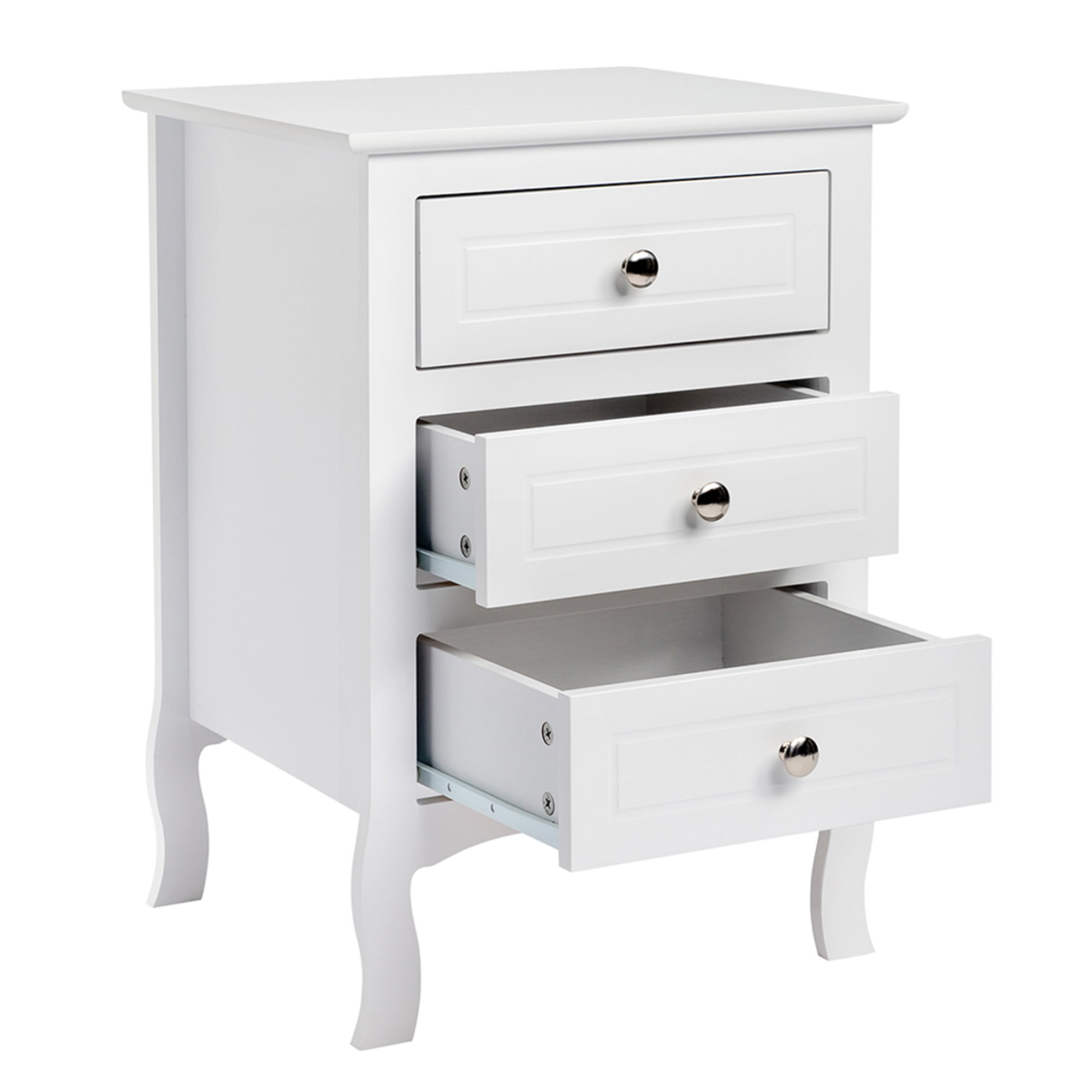 Kadyn White Nightstand Side Table with 3 Drawers, Farmhouse Style Bedside Storage Chest Table , Wood End Table Decorative Table, Solid Wood Curved Legs, Living Room Decorative Furniture Kadyn White Nightstand Side Table with 3 Drawers, Farmhouse Style Bedside Storage Chest Table , Wood End Table Decorative Table, Solid Wood Curved Legs, Living Room Decorative Furniture