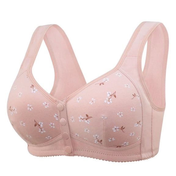 Elder Comfortable Plus Size Bra - Front Closure for Seniors Daily Wear - Soft Cups Breathable Wireless Flower Printed Underwear Ladies Bras Underwire Plus Size 54