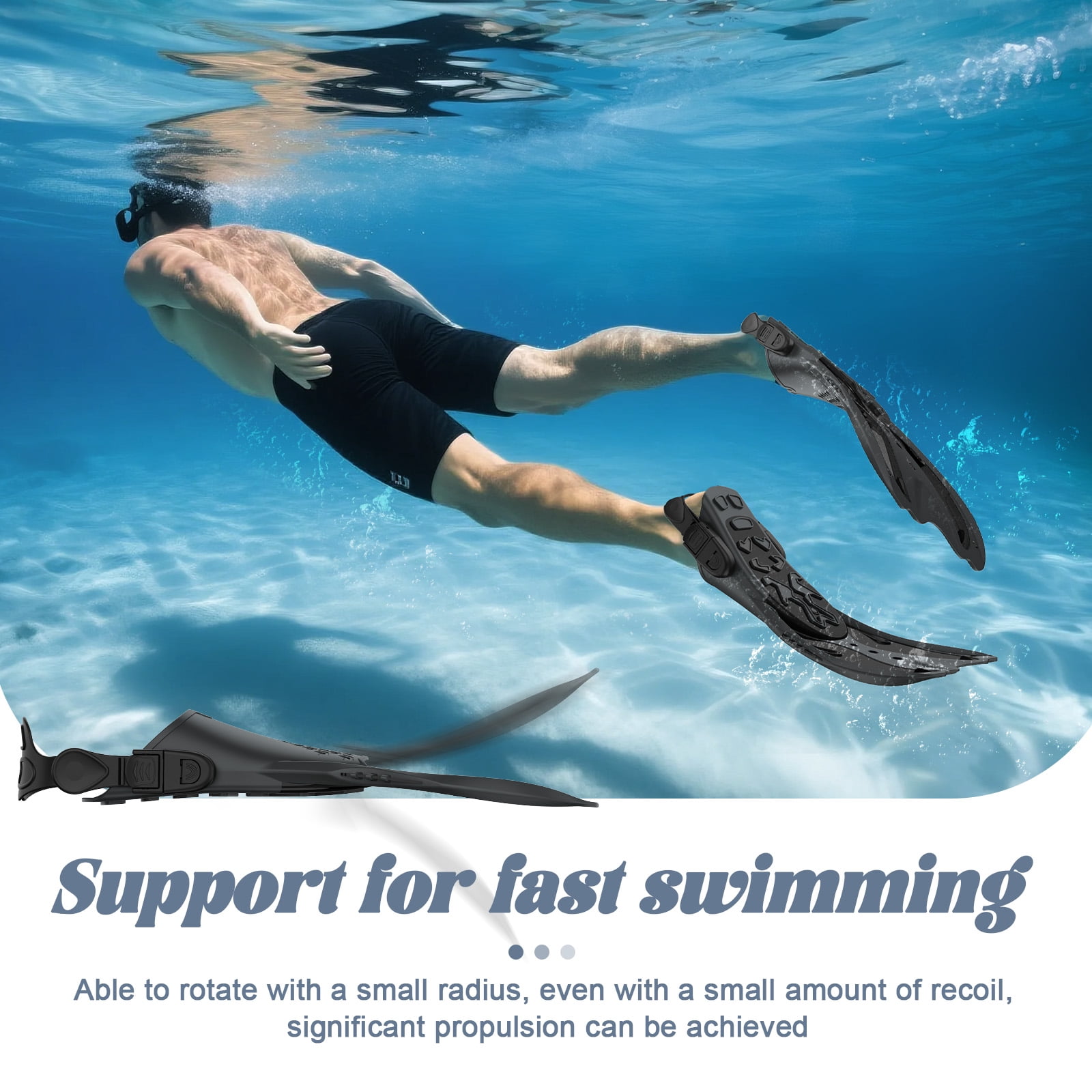 MATEPROX Adult Swim Fins Adjustable Short Blade Dving Flippers Travel Size for Snorkeling-L/XL, Black