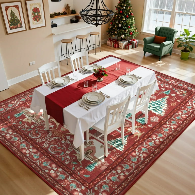 Moynesa 5'x7' Christmas Rug, Washable Non-Slip Area Rug, Soft