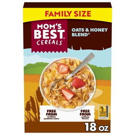 Mom's Best Crunchy Oats and Honey Blend Breakfast Cereal, Whole Grain, Heart Healthy, Kosher 18 oz Box