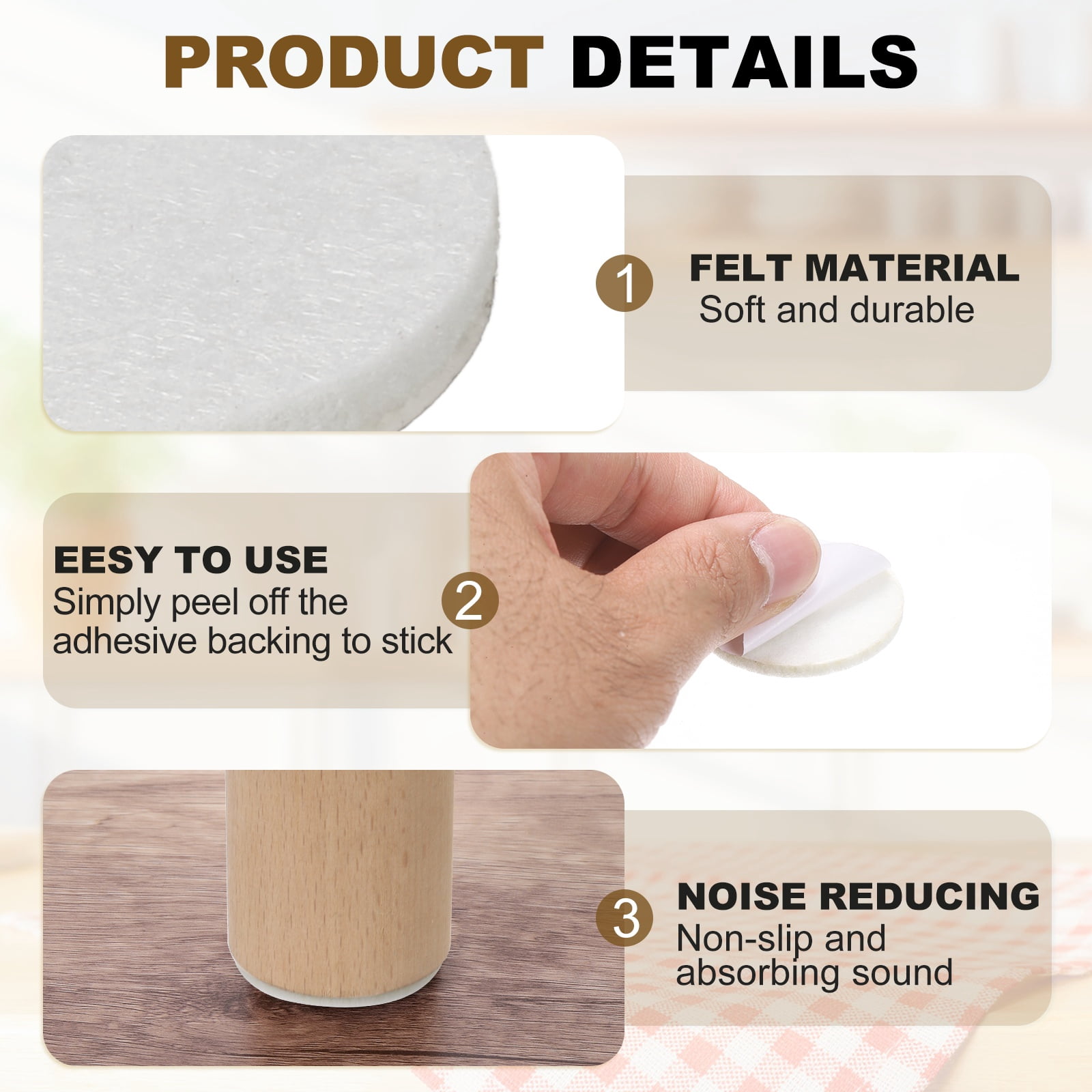 Uxcell 64Pcs Non Slip Furniture Pads, 1" Round Self Adhesive Felt Bumpers Noise Reducing Furniture Feet Floor Protector for Chairs Tables Furniture Legs (Black 0.12" Thick)