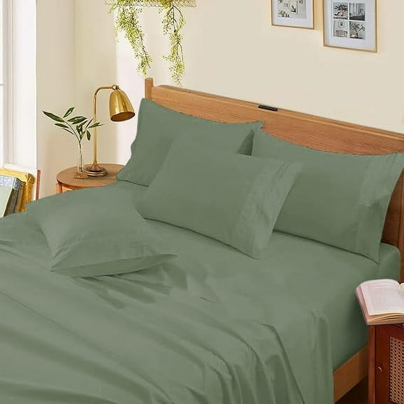 100% Egyptian Cotton Bed Sheets - 1000 TC 4-Piece Sheet for Bed, Sateen Weave, Luxury Hotel Sheets, Fits Mattress Upto 18" Deep Pocket - Full Size - Sage Solid