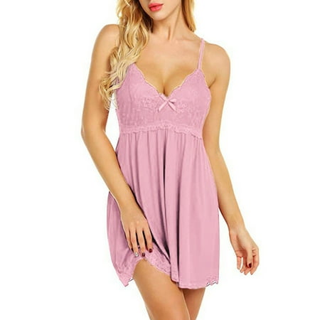 

DNDKILG See Through Babydoll for Women V Neck Sexy Teddy Chemise Nightgown Mesh Lingerie Pink M