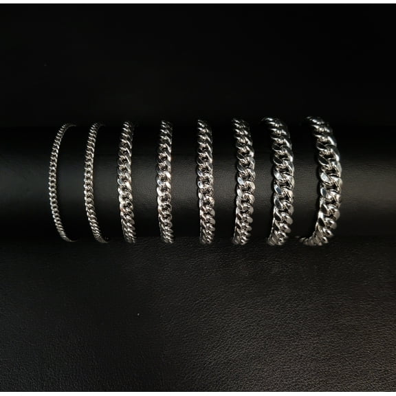 Miami Cuban Chain Bracelet Real 10K Whıte Gold, 10k Whıte Gold, Men and Women,10K Gold Chain,10k Real Gold Miami Cuban (Bracelet width:3; Bracelet length:8;)