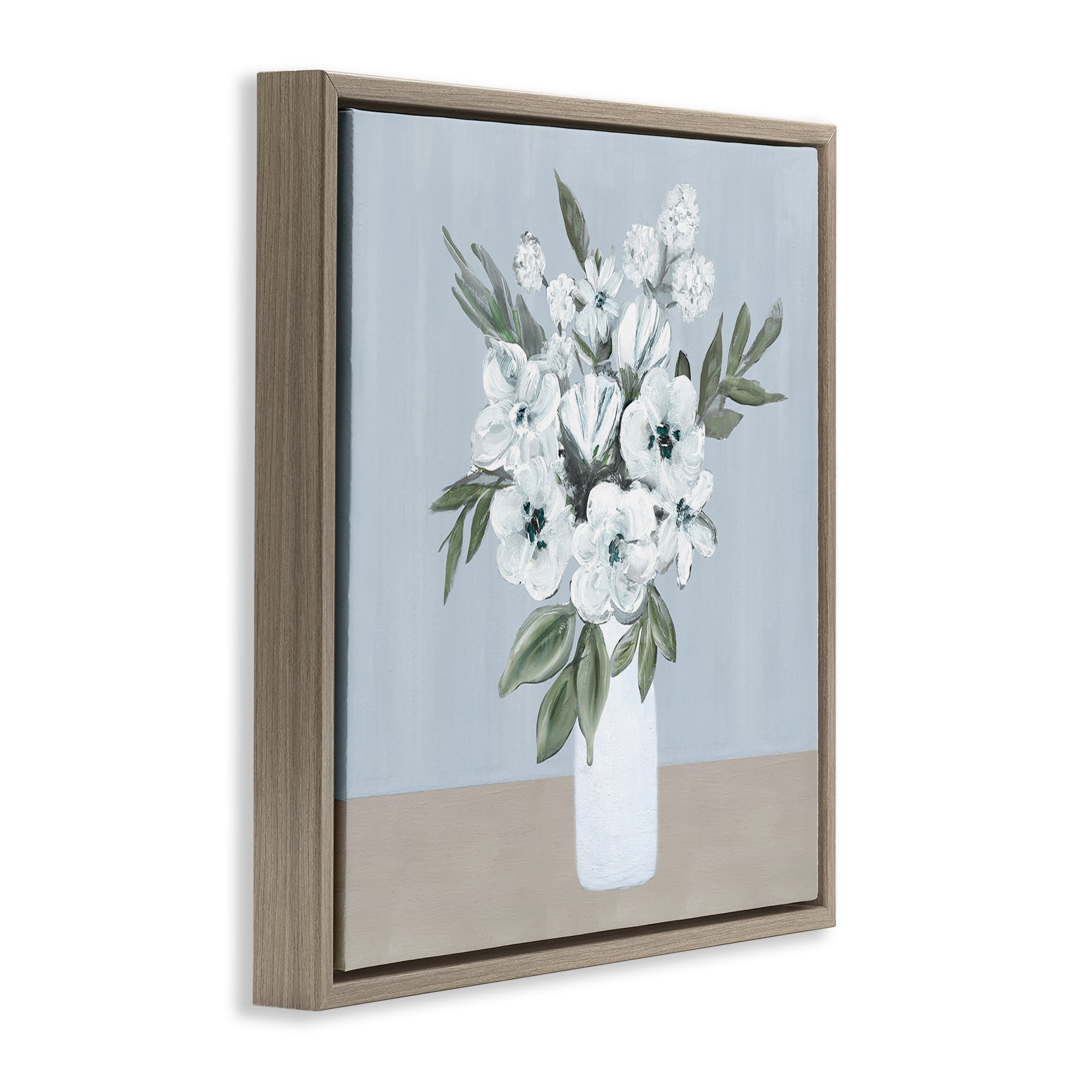Stupell Industries Cerulean & White Blooms Brown Framed Floater Canvas Wall Art, design by Marilyn Dunlap