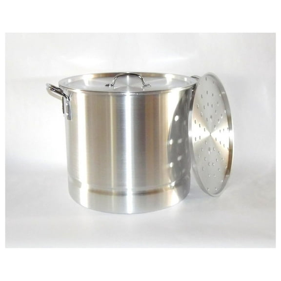 Aluminum Stock Pot with Steamer Rack & Lid - 24 Quart, 6 Gallon - Heavy Duty Cookware for Kitchen - Stockpot for Soup, Stew, Pasta & More