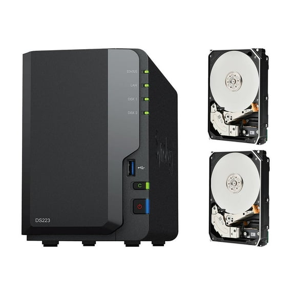 Synology DiskStation DS223 2-Bay NAS Enclosure, Realtek RTD1619B CPU, Diskless with 2x Toshiba 6TB N300 Pro 7200 RPM SATA III 3.5" Internal NAS HDD